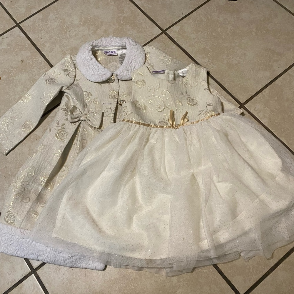 Blueberi Boulevard Ivory and Gold Dance Dress